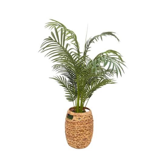 House of Silk Flowers 49" Green Faux Areca Palm in Natural Hyacinth Basket